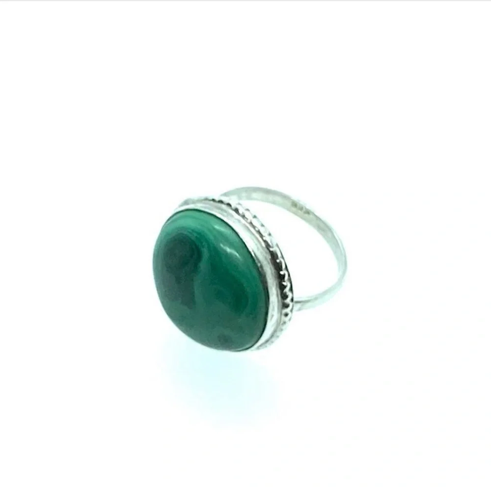Malachite Sterling Silver Ring Natural Green Stone Size 8 1/2